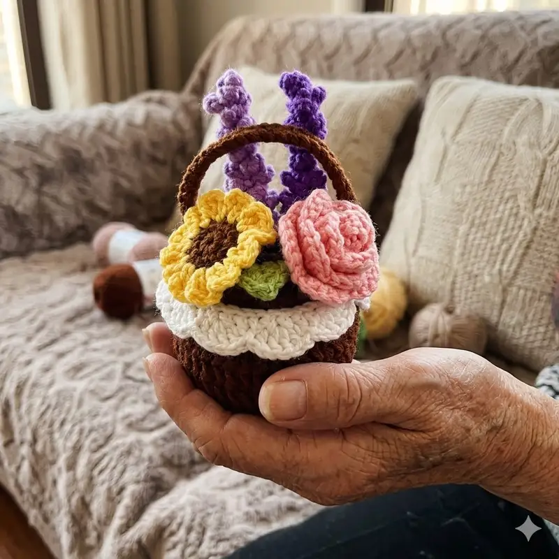Complimentary Intermediate crochet pattern: Mini Flower Basket & Flowers Amigurumi Pattern - Simple to follow guide