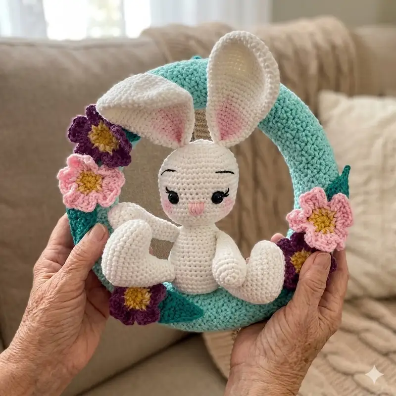 Complimentary Intermediate crochet pattern: Hoppy Spring Wreath Crochet Pattern - Simple to follow guide