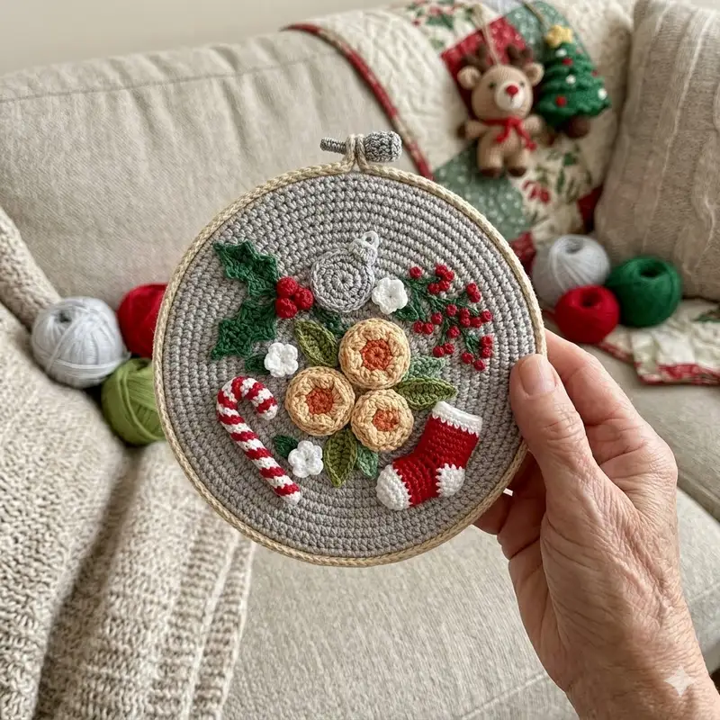 Quality crochet pattern: Christmas Hoop Embroidery Pattern - Beginner Friendly level guide with complete instructions