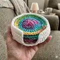 Crochet Coaster and Coaster Holder Pattern step 4 - final assembly and finishing