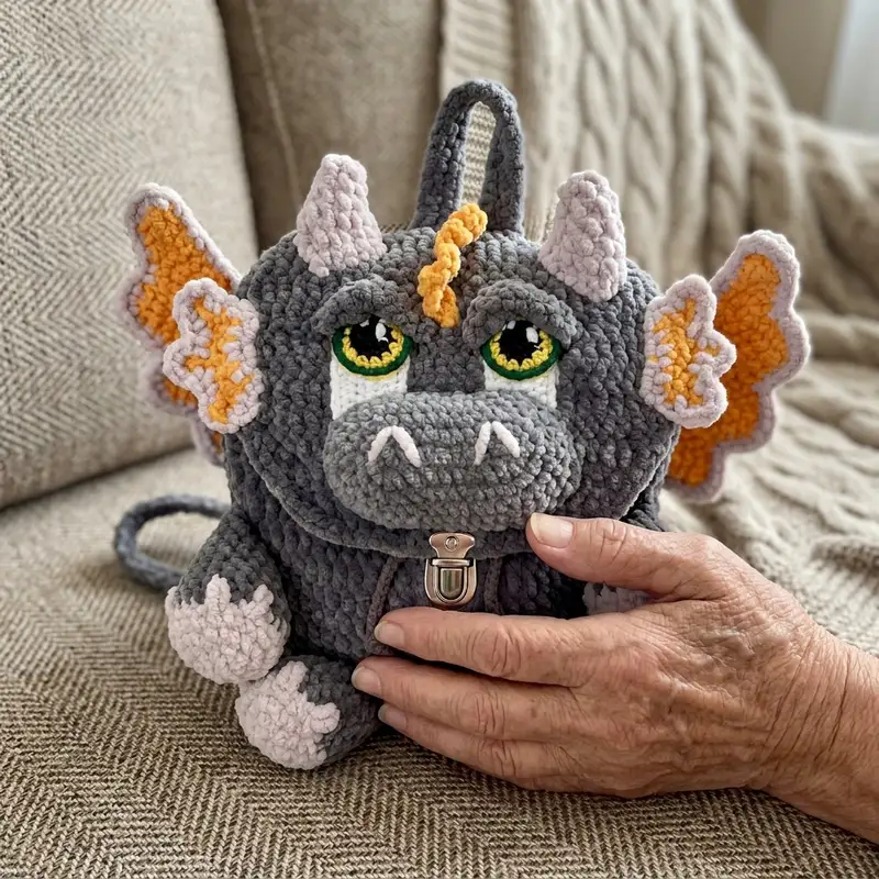Complimentary Intermediate crochet pattern: Baby Dino Backpack Amigurumi Pattern - Simple to follow guide