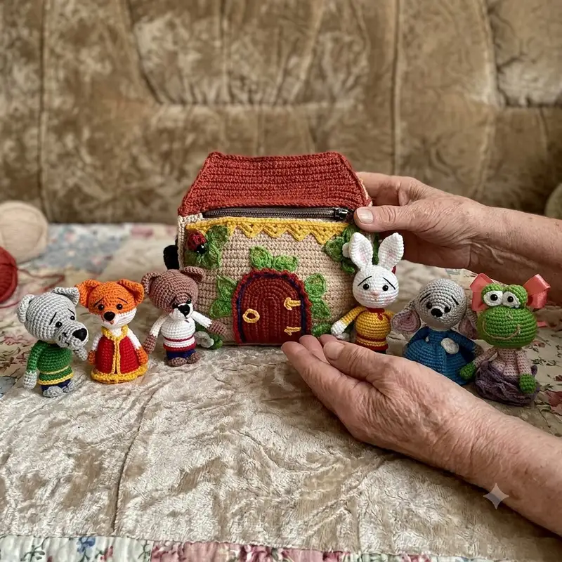 Complimentary Intermediate crochet pattern: Finger Puppets Set Teremok (wooden house) Amigurumi Pattern - Simple to follow guide