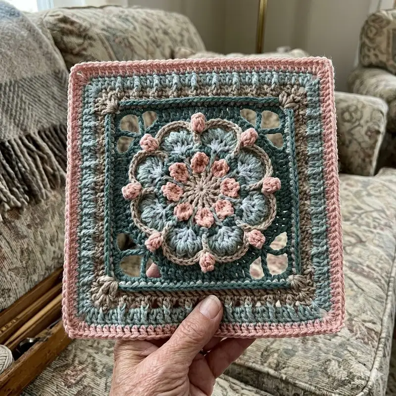 Complimentary Intermediate crochet pattern: Efflorescent Square Pattern - Simple to follow guide