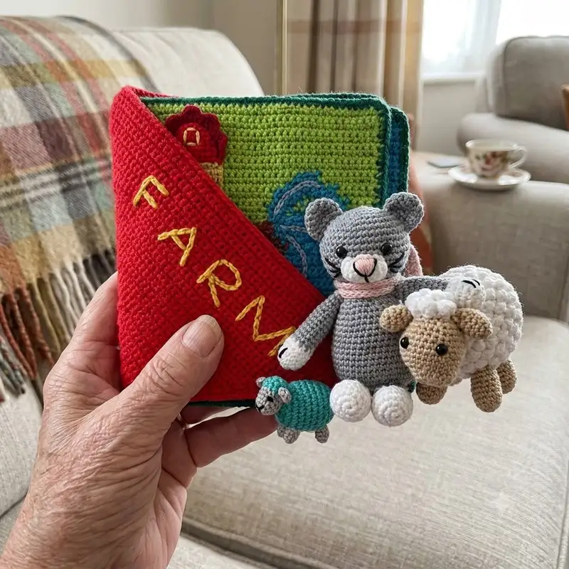 Complimentary Intermediate crochet pattern: Farm Animals - Quiet Book Crochet Pattern - Simple to follow guide