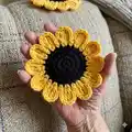 Sunflower Power Crochet Coasters Pattern step 1 - construction progress