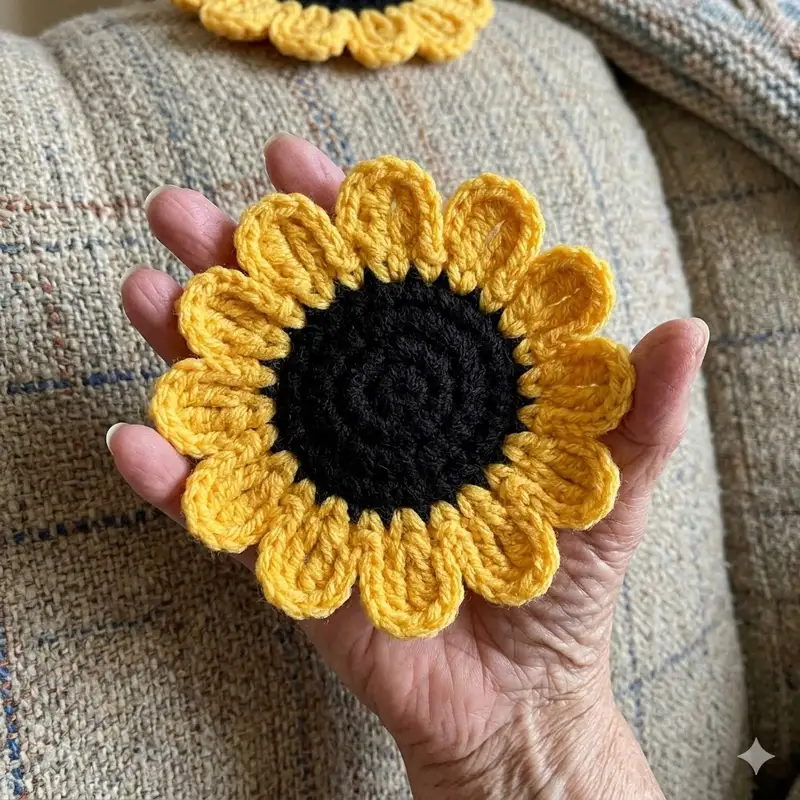 Complimentary Beginner Friendly crochet pattern: Sunflower Power Crochet Coasters Pattern - Simple to follow guide