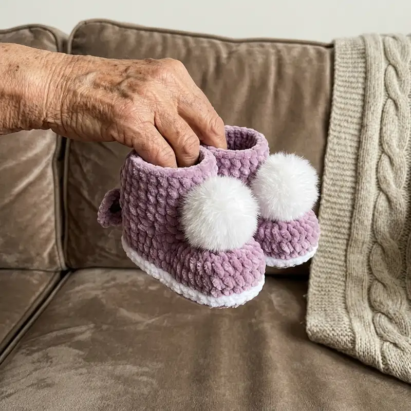 Quality crochet pattern: Plush Booties with Pompoms Pattern - Intermediate level guide with complete instructions