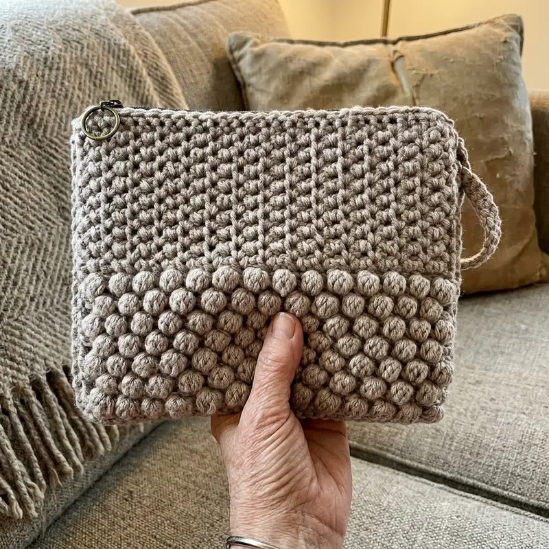 Complimentary Intermediate crochet pattern: Bobble Clutch Crochet Pattern - Simple to follow guide