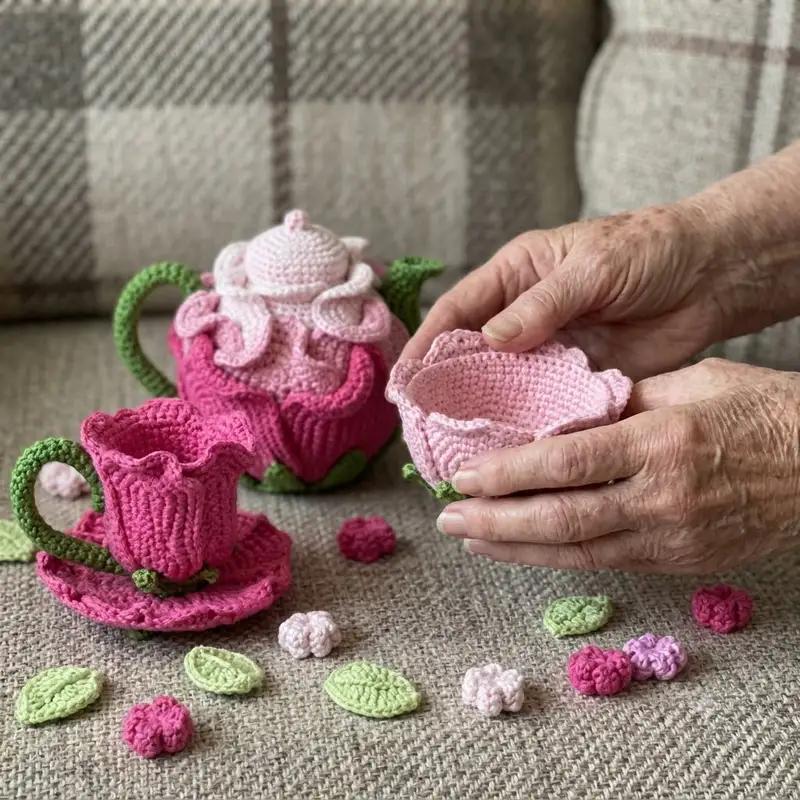Quality crochet pattern: Floral tea set Amigurumi Pattern - Intermediate level guide with complete instructions