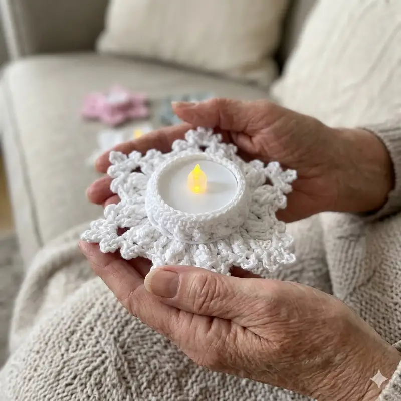 Complimentary Intermediate crochet pattern: LED Tealight Holder "Let it Snow" Amigurumi Pattern - Simple to follow guide