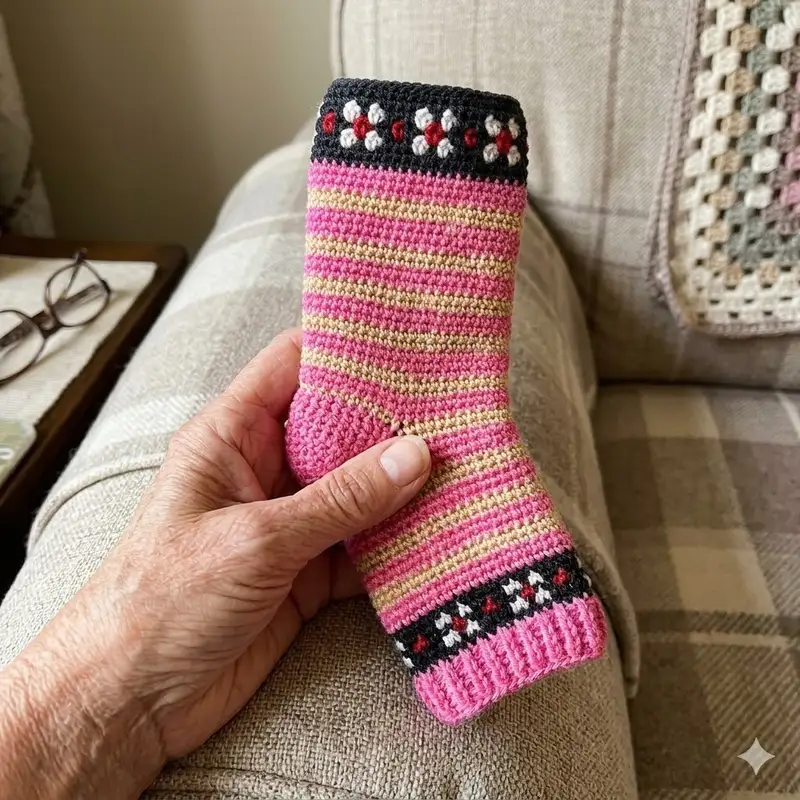 Quality crochet pattern: Folk Flower Socks Pattern - Intermediate level guide with complete instructions