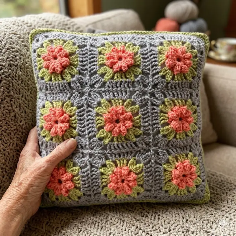 Complimentary Intermediate crochet pattern: Flower Garden Throw Pillow Pattern - Simple to follow guide