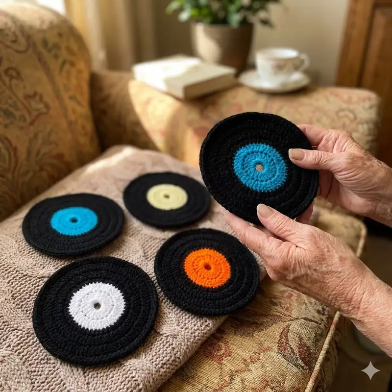 Complimentary Beginner Friendly crochet pattern: Vinyl Record Coasters Pattern - Simple to follow guide