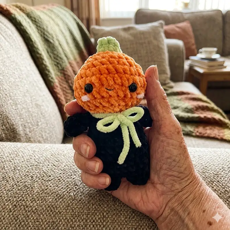 Complimentary Intermediate crochet pattern: Mini Pumpkin Man Amigurumi Pattern - Simple to follow guide