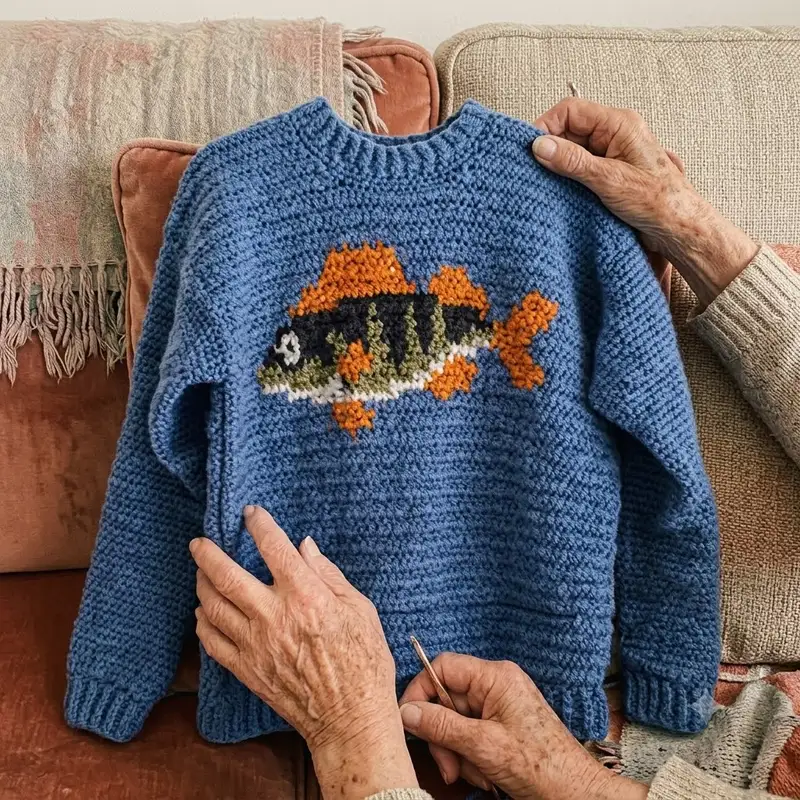 Complimentary Intermediate crochet pattern: The Fishy Aleks Sweater Pattern - Simple to follow guide
