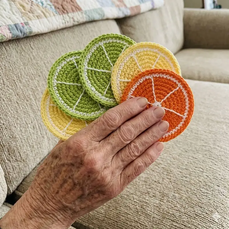 Quality crochet pattern: Citrus Slice Coasters Pattern - Beginner Friendly level guide with complete instructions